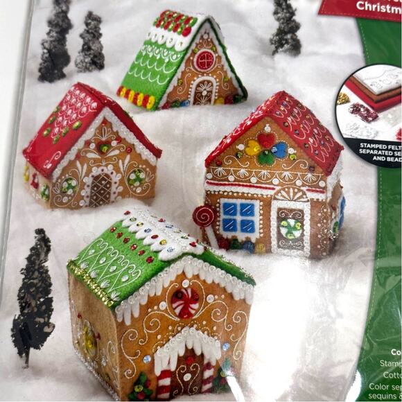 Bucilla 89383E Gingerbread Christmas Village Felt House Ornament Kit NEW Sealed - Picture 1 of 6